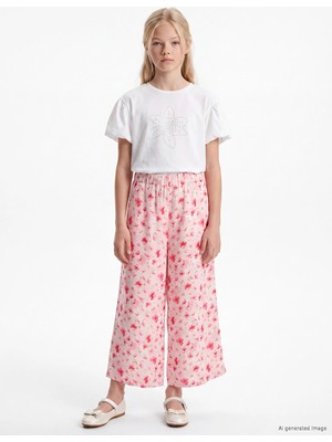 Lc Waikiki Yeni Sezon Pembe Kız Çocuk Beli Lastikli Çiçekli Kapri