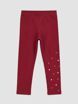 Lc Waikiki Yeni Sezon Bordo Kız Çocuk Kalp Baskılı Tayt