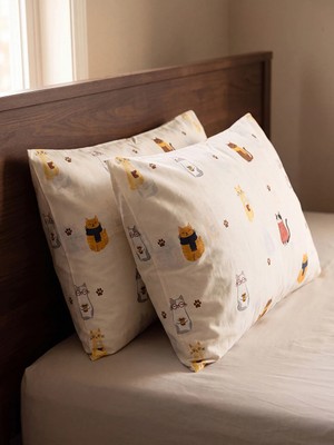 Lc Waikiki Yeni Sezon Karışık Kedi Baskılı Pamuklu Yastık Kılıfı 2'li 50X70 cm