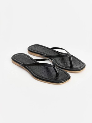 Lc Waikiki Yeni Sezon Siyah Kroko Desenli Kadın Parmak Arası Terlik