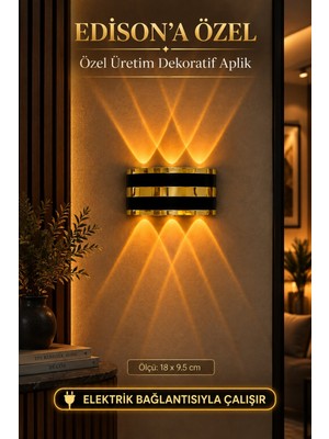Edison 220V Elektrikli LED Duvar Apliği Gold Detaylı Amber Işık Çift Yönlü Dekoratif Aplik Modern Duvar Lambası İç Dış Mekan Salon Koridor Balkon Teras Villa Bahçe Duvar Aydınlatma Amber LED Aplik