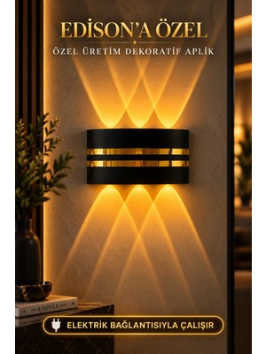 Edison Gold Şeritli Elektrikli LED Aplik Amber Işık Çift Yönlü Modern Duvar Aydınlatma IP65