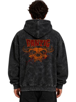 Sevbano Danzig Rock Metal Müzik Grubu Baskılı Unisex Oversize Yıkamalı Hoodie Sweatshirt