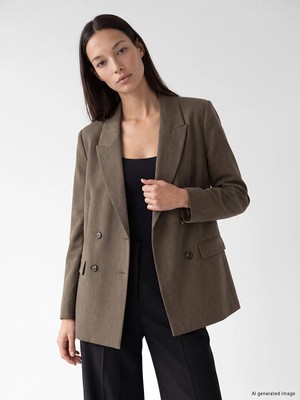 Lc Waikiki Yeni Sezon Kahverengi Kruvaze Yaka Kadın Blazer Ceket