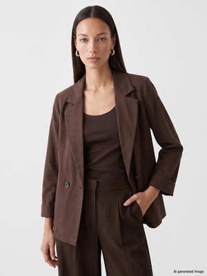Lc Waikiki Yeni Sezon Kahverengi Kruvaze Yaka Kadın Blazer Ceket