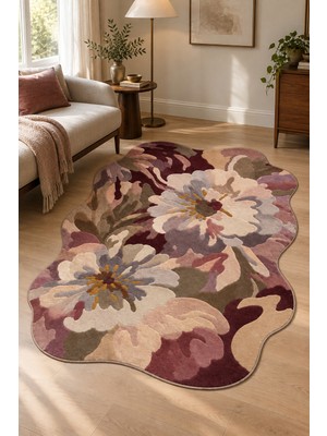 Rugs Modern Halı Vera Muse Özel Tasarım Bej, Kahverengi ve Bordo Ince Dokuma Salon Halısı