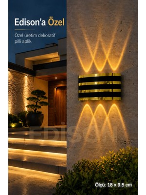 Edison Gold Şeritli Pilli LED Duvar Apliği Kablosuz Amber Işık Çift Yönlü Dekoratif Aplik Modern Duvar Lambası 9V Pilli Salon Koridor Yatak Odası Merdiven Villa Duvar Aydınlatma Amber LED Aplik