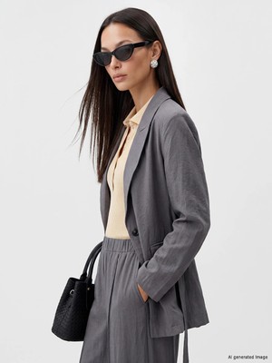 Lc Waikiki Yeni Sezon Gri Kuşaklı Kadın Blazer Ceket