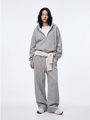 LTB Relaxed Fit Fermuarlı Kapüşonlu Gri Sweatshırt