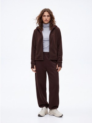LTB Regular Fit Fermuarlı Polar Kahverengi Sweatshırt