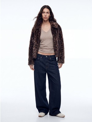 LTB Regular Fit Leopar Desenli Kürk Siyah Ceket