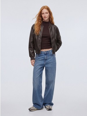 LTB Slim Fit Boğazlı Yaka Kahverengi Sweatshırt