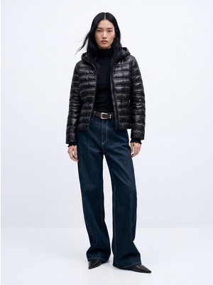 LTB Regular Fit Şişme Kapüşonlu Siyah Mont