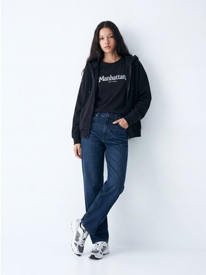 LTB Relaxed Fit Fermuarlı Kapüşonlu Siyah Sweatshırt