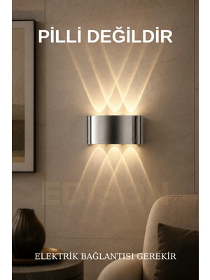 Edison Gold Elektrikli LED Aplik Gün Işığı Modern Dekoratif Duvar Lambası Çift Yönlü Aydınlatma Gümüş 10 cm Plastik