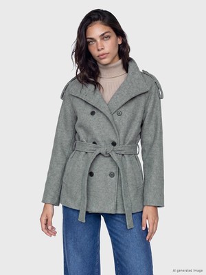 Lc Waikiki Yeni Sezon Gri Kuşaklı Oversize Kadın Kaşe Kaban
