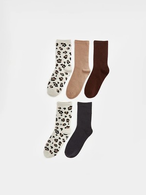 Lc Waikiki Yeni Sezon Bej Leopar Desenli Kadın Soket Çorap 5'li