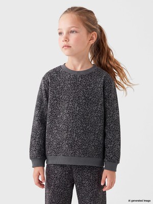 Lc Waikiki Yeni Sezon Siyah Leopar Desenli Kız Çocuk Kalın Sweatshirt