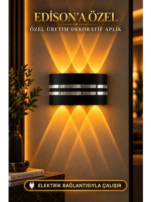 Edison Gümüş Şeritli Elektrikli LED Aplik Amber Işık Çift Yönlü Modern Duvar Aydınlatma IP65