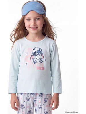 Lc Waikiki Yeni Sezon Mavi Lilo & Stitch Baskılı Kız Çocuk Pijama Takım