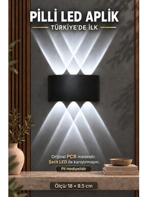 Edison Pilli Aplik LED Duvar Lambası 10W 700 Lümen Beyaz Işık 9V Pil ile Çalışan Kablosuz IP65 Suya ve Toza Dayanıklı Iç Dış Mekân Aydınlatma Balkon Bahçe Teras Koridor Merdiven Villa Girişi