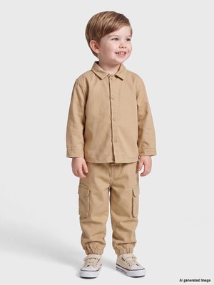 Lc Waikiki Yeni Sezon Bej Loose Fit Erkek Bebek Gabardin Kargo Pantolon