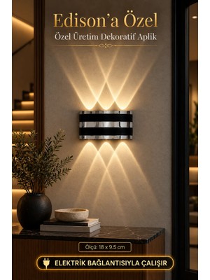 Edison LED Aplik Gümüş Detaylı Gün Işığı Elektrikli Duvar Apliği Çift Yönlü Modern Dekoratif Duvar Lambası 220V İç Dış Mekan Salon Koridor Villa Balkon Teras Kafe Restoran Aydınlatma