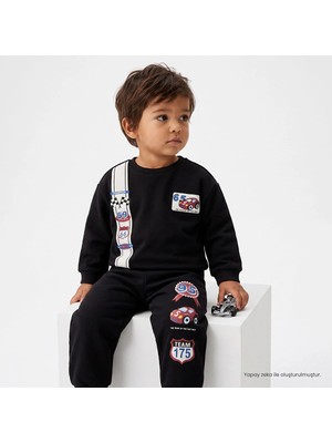 Hellobaby Erkek Bebek Eşofman Takımı Araba Baskılı Bisiklet Yaka Long Sleeve Lastikli