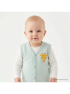 Hellobaby Erkek Bebek Kapitone Yelek Hayvan Baskılı Çıtçıtlı V Yaka Sleeveless