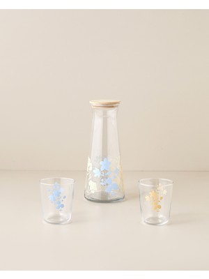English Home Petal Poetry Cam 3 Parça Su Takımı 1150 ml + 315 ml Sarı - Mavi