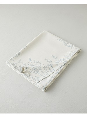 English Home Petal Poetry Pamuk Polyester Masa Örtüsü 145X200 cm Bej - Mavi