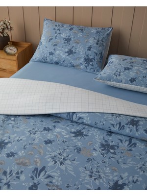 English Home Poetica Pamuk Tek Kişilik Çarşaflı Nevresim Takımı 160X220 cm Mavi