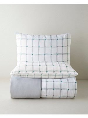 English Home Stripe Harmony  Kolay Ütülenir Çift Kişilik Nevresim Seti 200X220 cm Gri-Yeşil