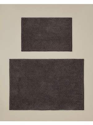 English Home Macaroni Kaydırmaz Taban Banyo Paspası Seti 60X90 + 40X60 cm Kahverengi