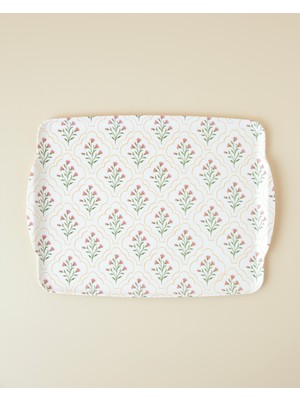 English Home Floral Glow Melamin Kaydırmaz Tepsi 42X31 cm Pembe - Yeşil