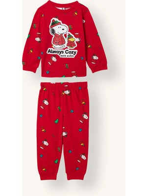 DeFacto %100 Pamuk Snoopy Lisanslı Baskılı 2'li Pijama Takımı Erkek Bebek I2370A526WN