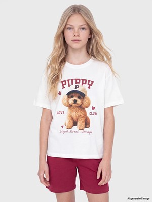 Lc Waikiki Yeni Sezon Ekru Kız Çocuk Şortlu Pijama Takımı