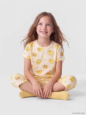Lc Waikiki Yeni Sezon Sarı Kız Çocuk Şortlu Pijama Takımı