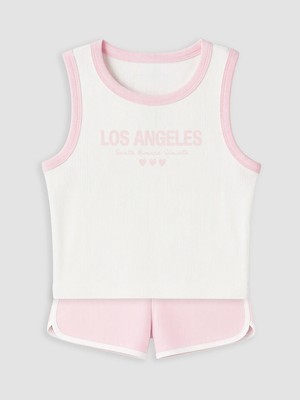 Lc Waikiki Yeni Sezon Ekru Los Angeles Baskılı Kız Çocuk Pijama Takımı