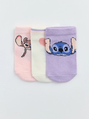 Lc Waikiki Yeni Sezon Pembe Lilo & Stitch Baskılı Kız Bebek Patik Çorap 3'lü