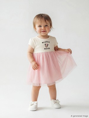 Lc Waikiki Yeni Sezon Ekru Minnie Mouse Baskılı Kız Bebek Tütü Elbise