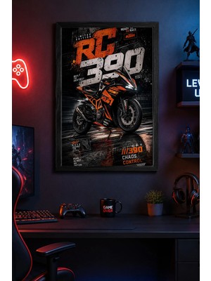 Charmbi Ktm RC390 Siyah Çerçeveli Modern Duvar Tablosu Özel Kaplama Poster 15X21 | 21X30 | 30X42
