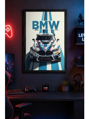 Charmbi Bmw M4 Siyah Ahşap Çerçeveli Poster Premium Dijital Baskı Tablo 15X21 | 21X30 | 30X42