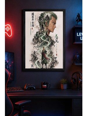 Charmbi Zoro King Of Hell Siyah Ahşap Çerçeveli Poster Premium Dijital Baskı Tablo 15X21 | 21X30 | 30X42