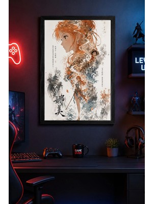 Charmbi Nami Wano Mode Siyah Ahşap Çerçeveli Poster Premium Dijital Baskı Tablo 15X21 | 21X30 | 30X42