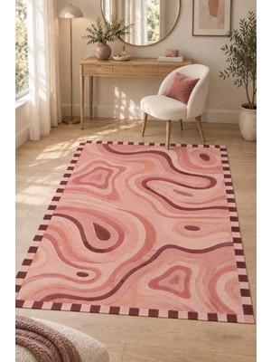 Rugs Modern Halı Lina Casa 2 Özel Tasarım Kırmızı, Pudra ve Bordo Ince Dokuma Salon Halısı