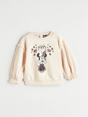 Lc Waikiki Yeni Sezon Bej Minnie Mouse Baskılı Kız Çocuk Kalın Sweatshirt