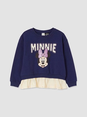 Lc Waikiki Yeni Sezon Lacivert Minnie Mouse Baskılı Taşlı Kız Çocuk Sweatshirt