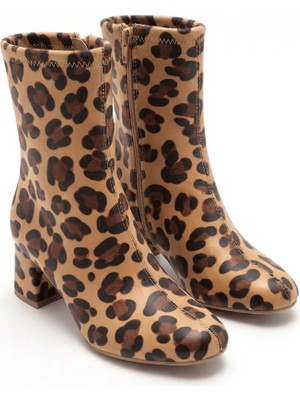 Zerenyus BİRTA Premium Leopar Fermuarlı Topuklu Streç Bot 5,5 cm
