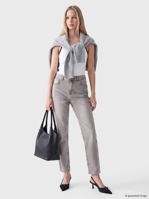 Lc Waikiki Yeni Sezon Gri Mom Fit Kadın Jean Pantolon